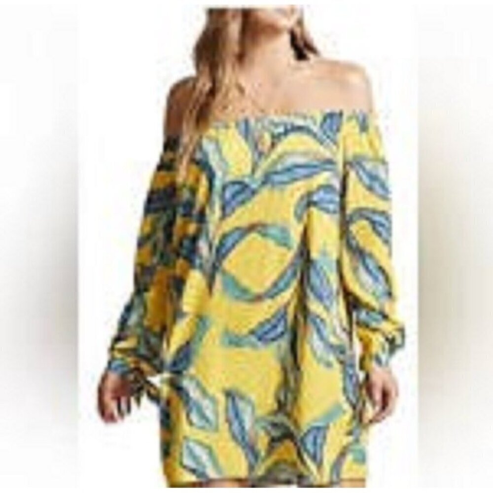 Forever 21 Yellow Green Floral Off Shoulder 3/4 Sleeve Dress - Women's S NWT's